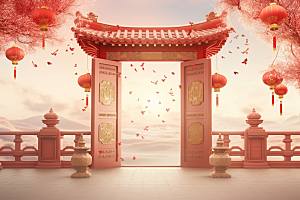中式传统门楼热卖喜庆背景图