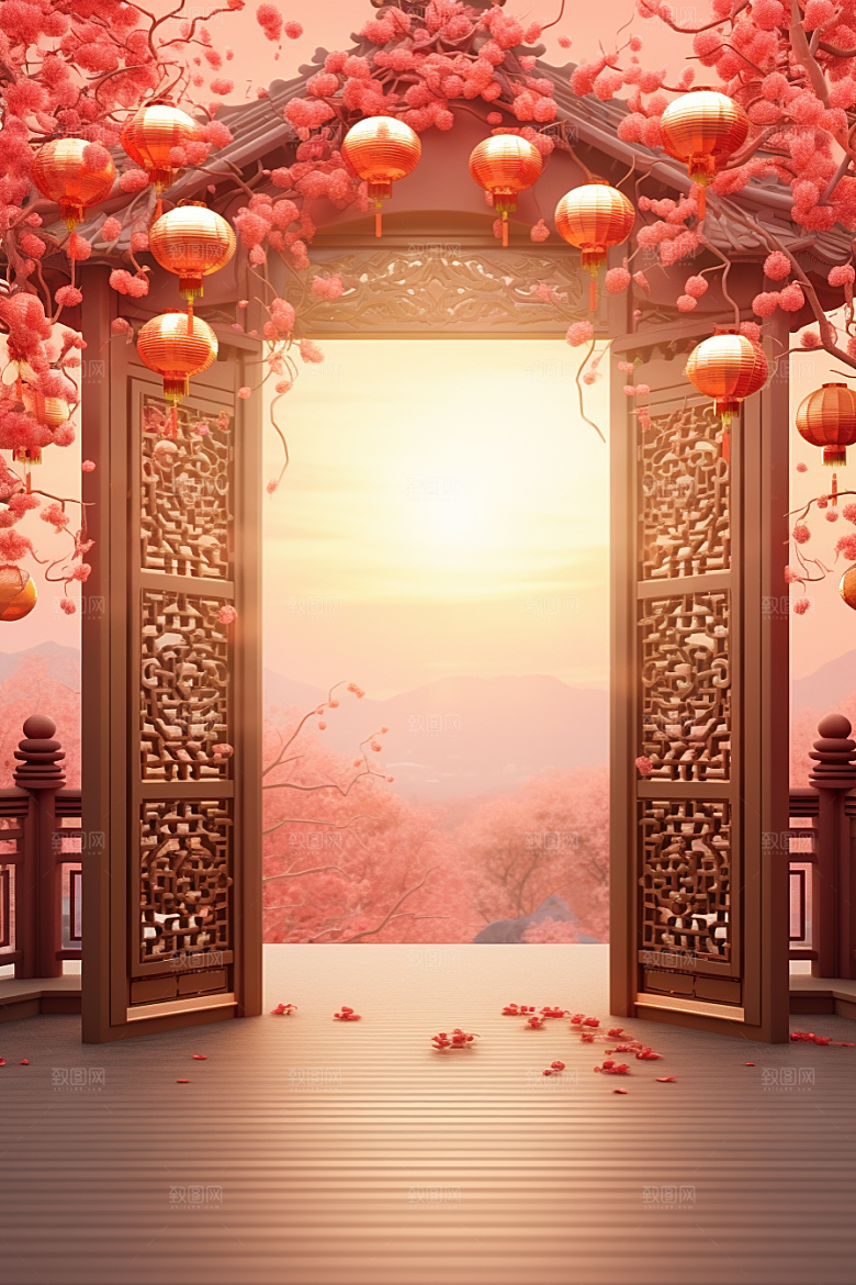 中式传统门楼开业大吉开业背景图