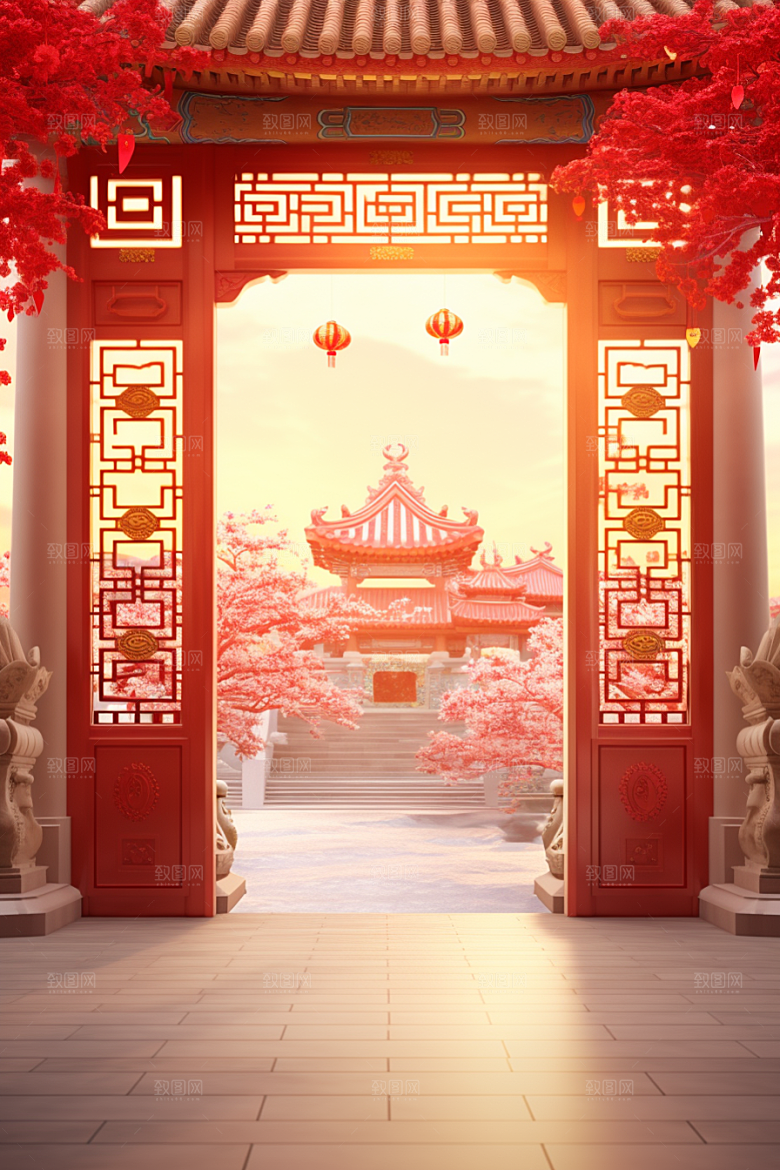 中式传统门楼促销中国风背景图