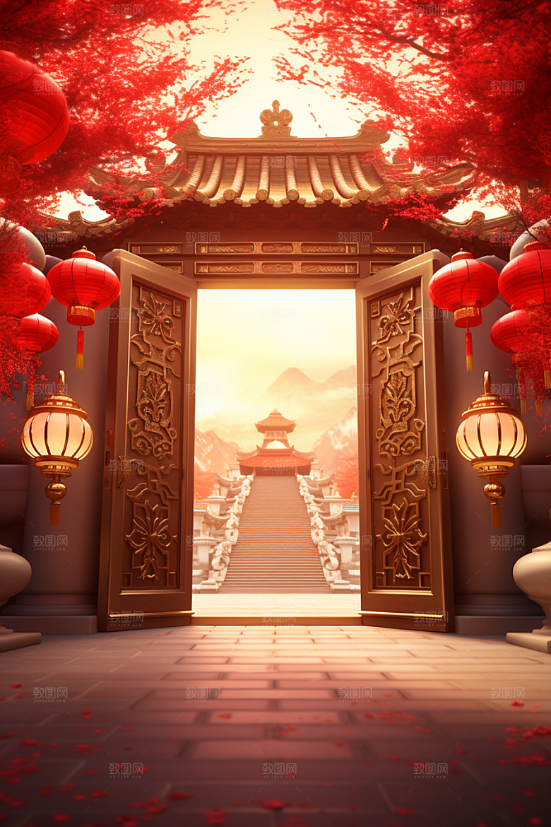 中式传统门楼喜庆中国风背景图