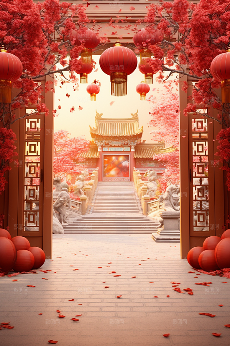 中式传统门楼国潮中国风背景图