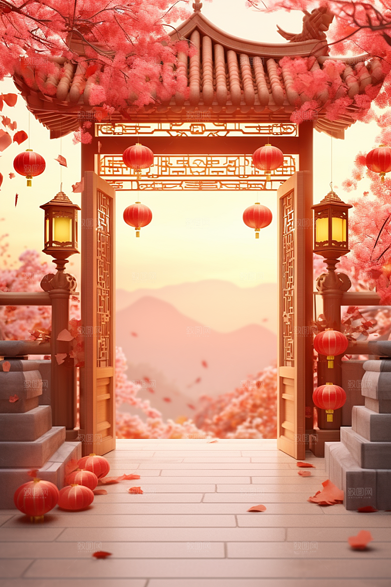 中式传统门楼开门红热卖背景图