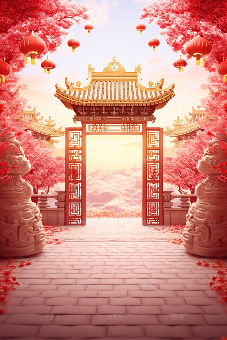 中式传统门楼热卖开门红背景图