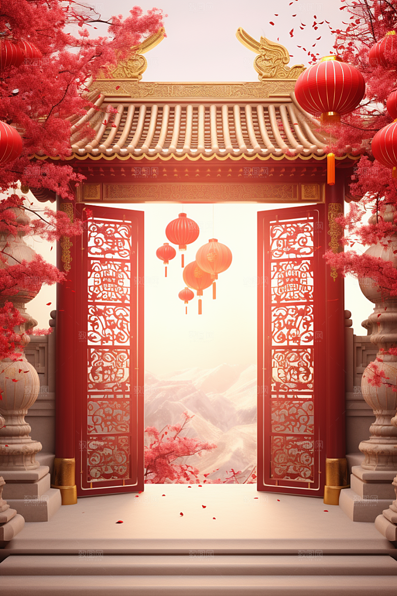 中式传统门楼开业大吉中国风背景图
