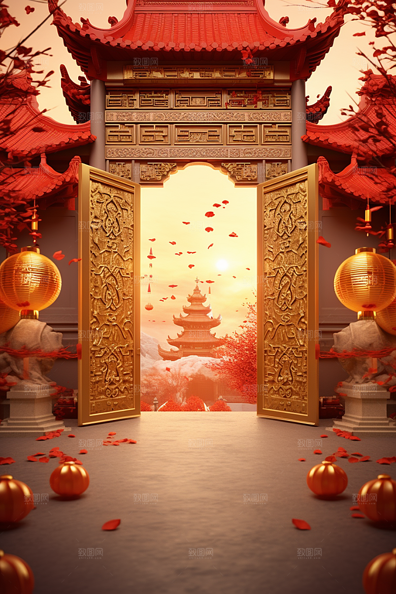 中式传统门楼促销中国风背景图
