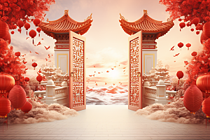 中式传统门楼直播中国风背景图