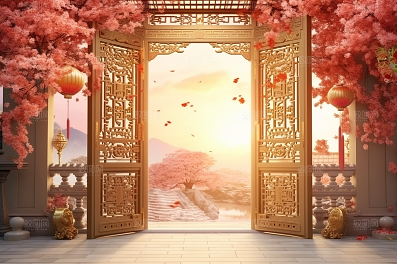 中式传统门楼开门红热卖背景图