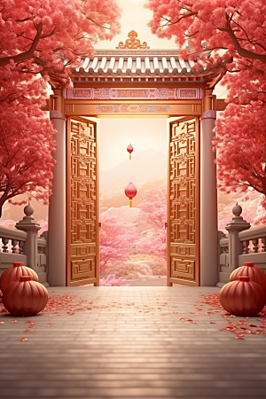 中式传统门楼开业开业大吉背景图