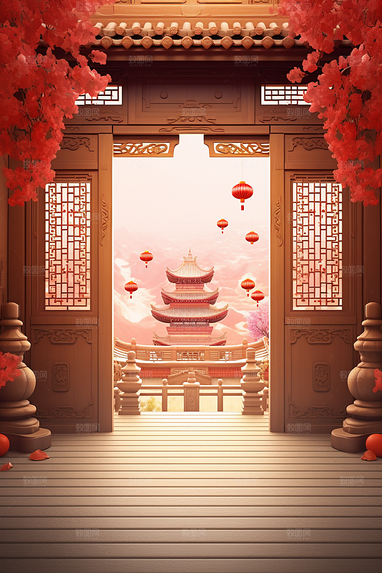 中式传统门楼国潮中国风背景图