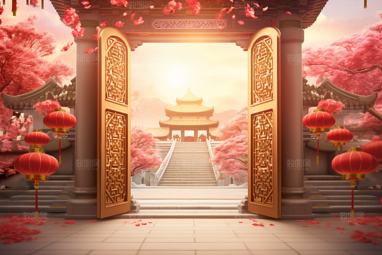 中式传统门楼中国风国潮背景图