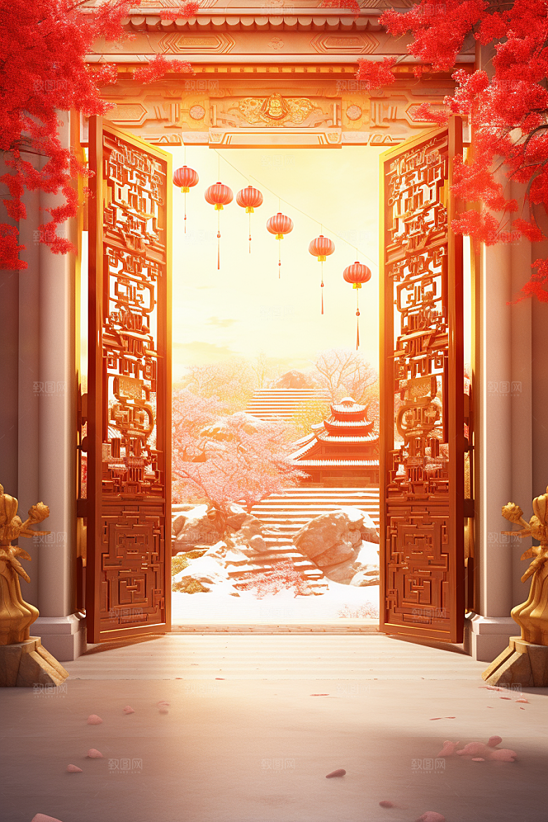 中式传统门楼直播火热背景图