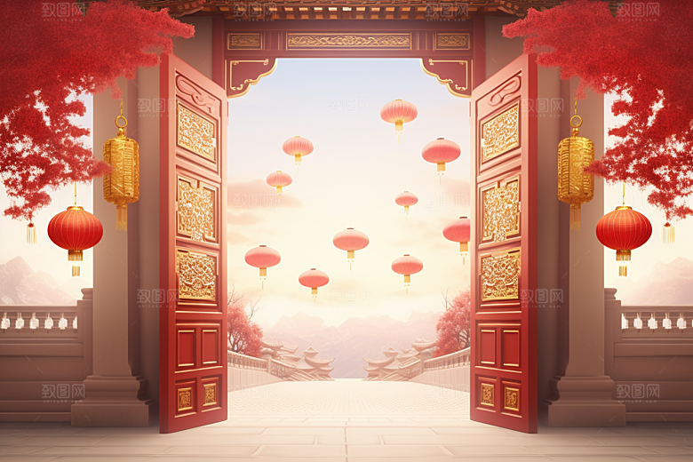 中式传统门楼火热热卖背景图