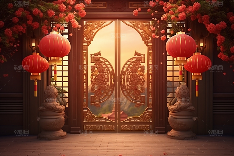 中式传统门楼热卖喜庆背景图