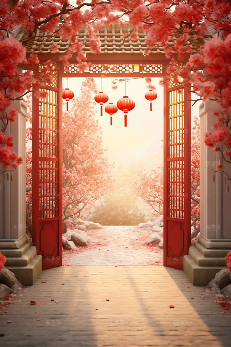 中式传统门楼开业大吉中国风背景图