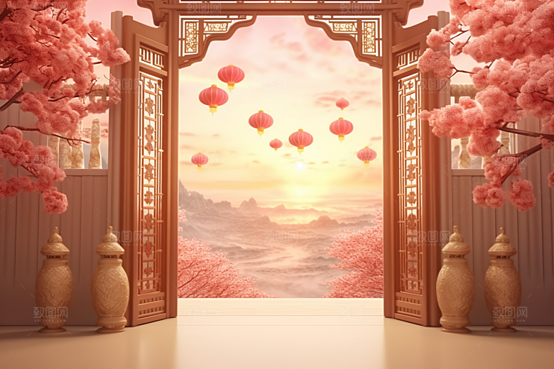 中式传统门楼中国风国潮背景图