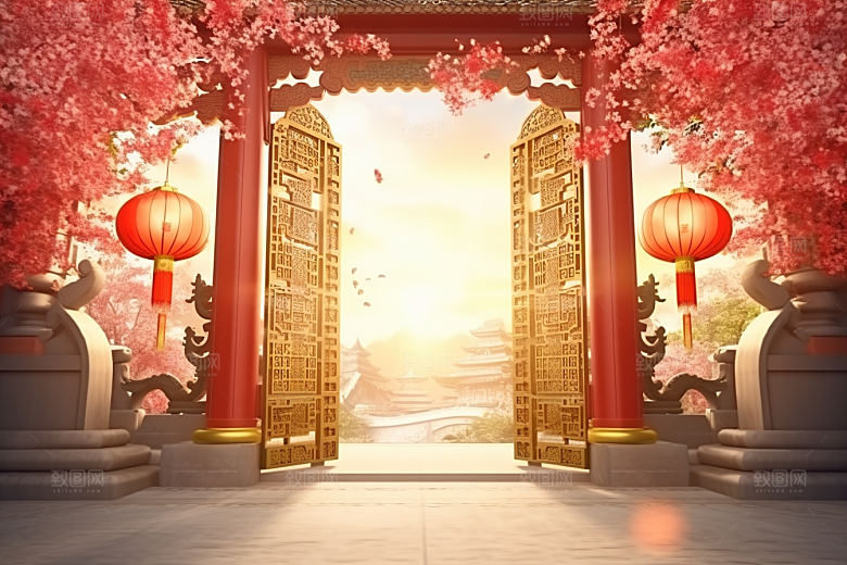 中式传统门楼热卖促销背景图