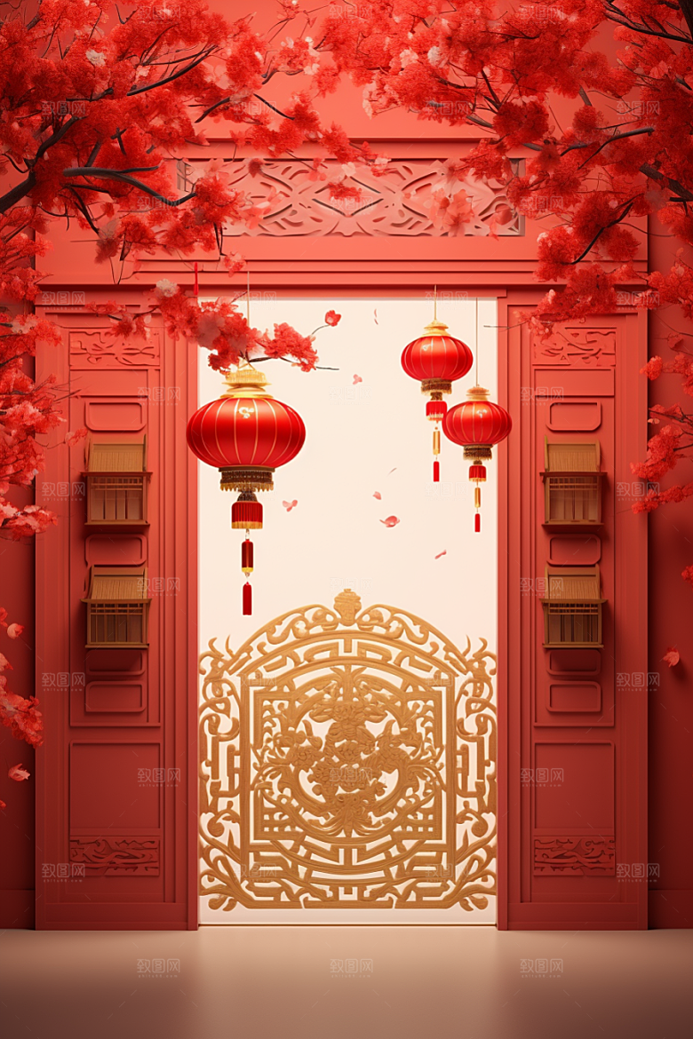 中式传统门楼喜庆开业背景图