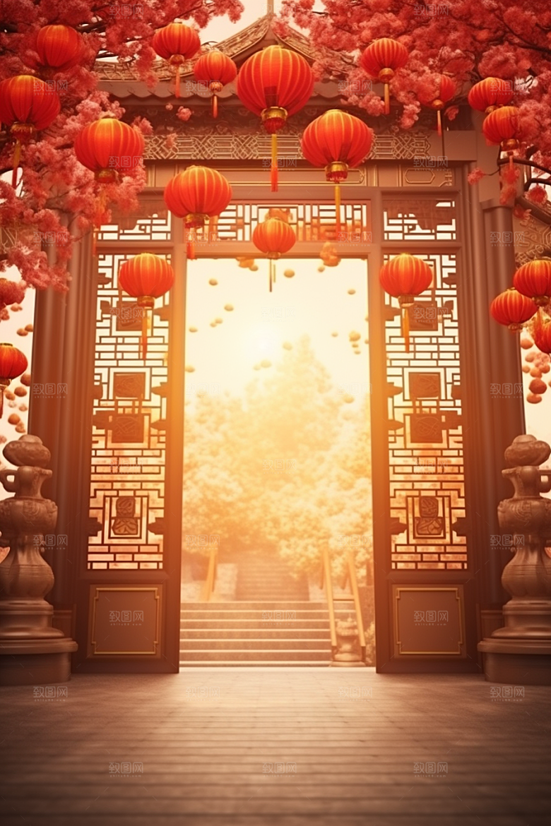 中式传统门楼直播开门红背景图