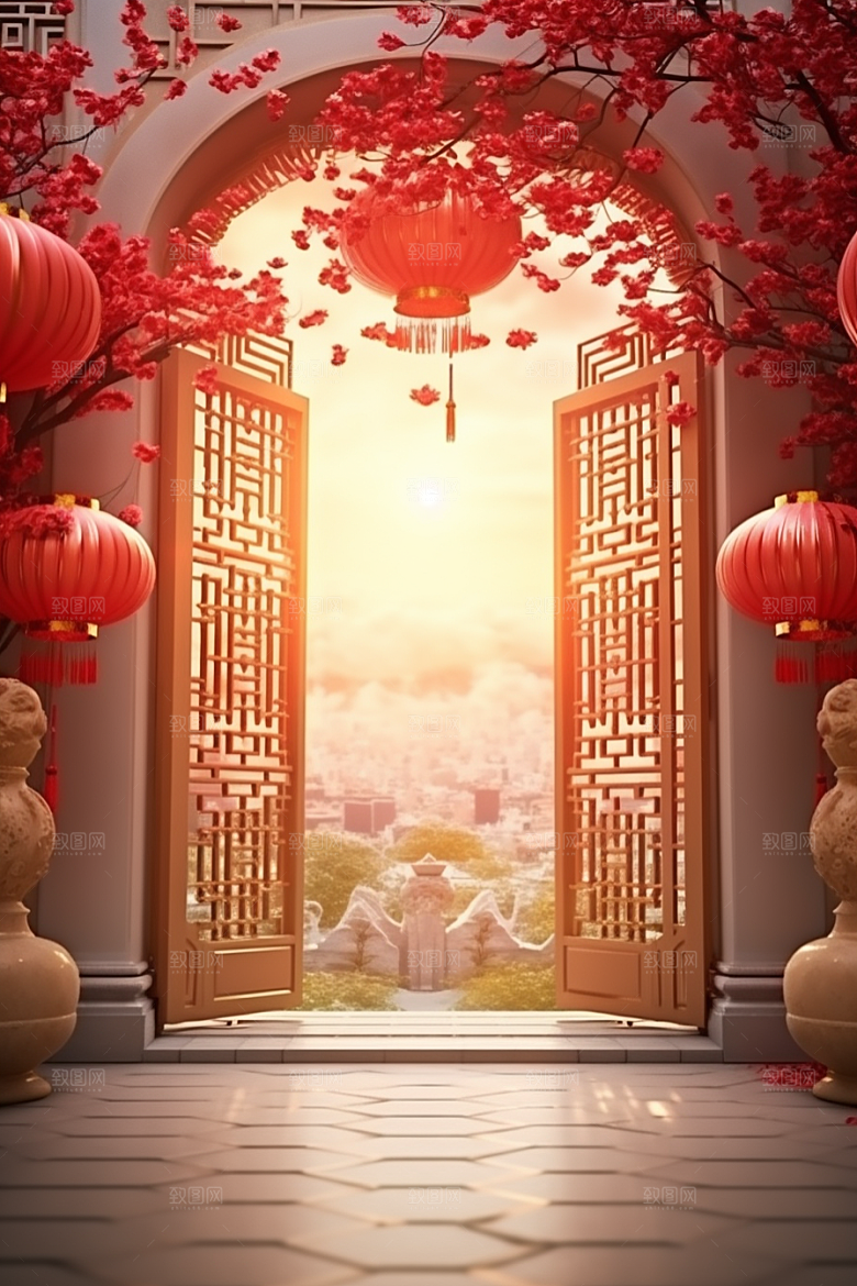 中式传统门楼促销热卖背景图