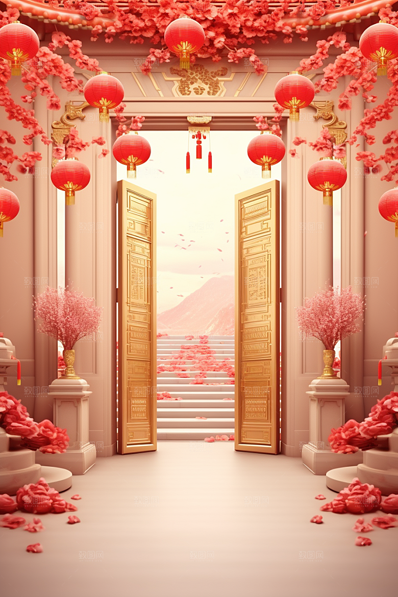 中式传统门楼直播火热背景图