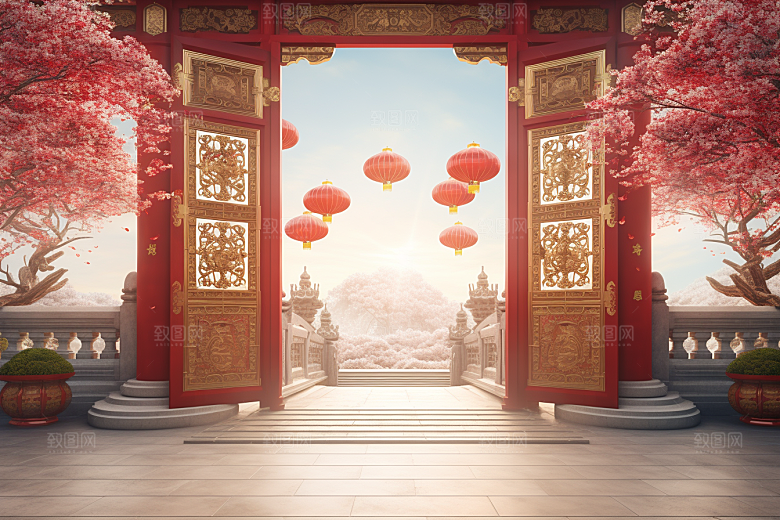 中式传统门楼直播中国风背景图