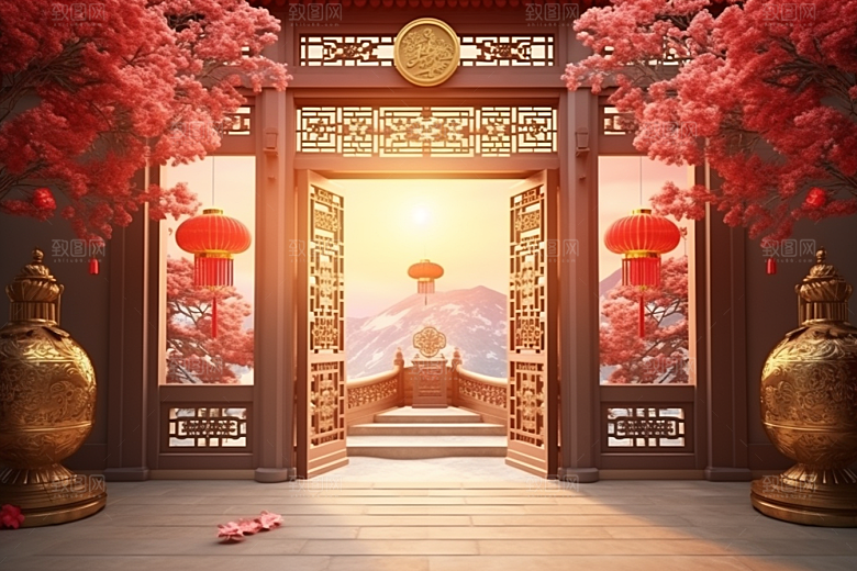 中式传统门楼直播中国风背景图