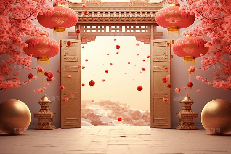 中式传统门楼国潮中国风背景图