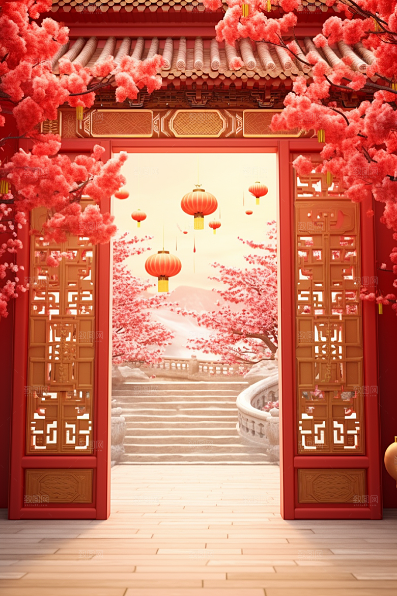 中式传统门楼中国风促销背景图