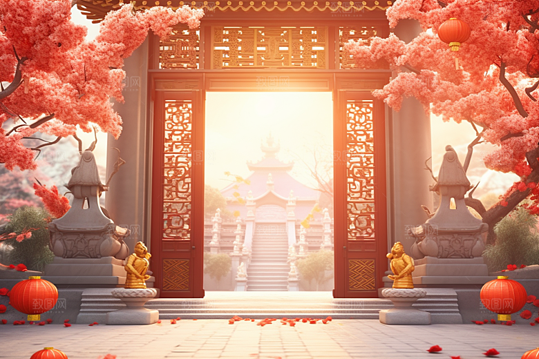 中式传统门楼开业国潮背景图