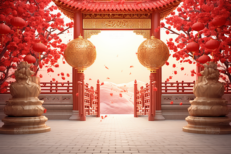 中式传统门楼国潮热卖背景图