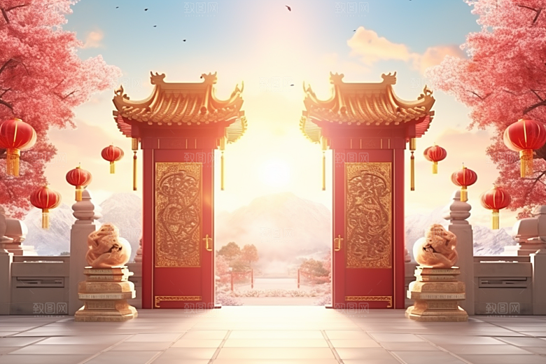 中式传统门楼热卖国潮背景图