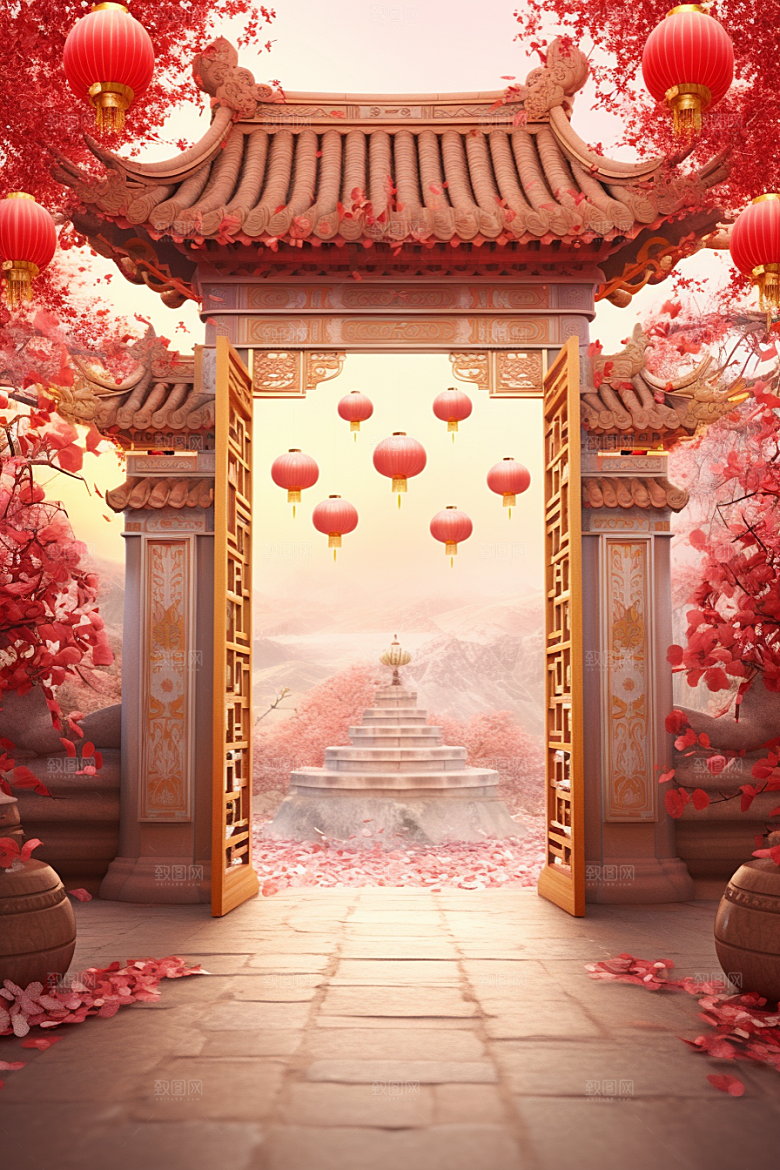 中式传统门楼喜庆中国风背景图