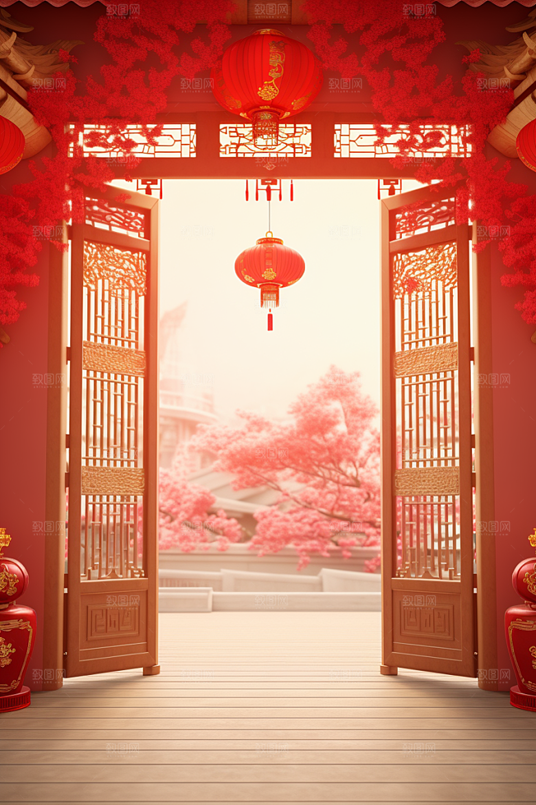 中式传统门楼国潮热卖背景图