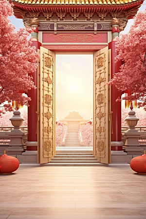 中式传统门楼热卖促销背景图