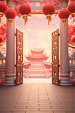 中式传统门楼开业喜庆背景图