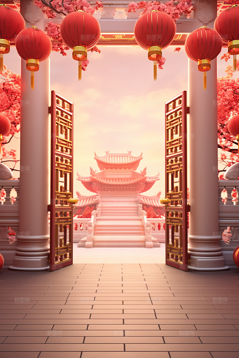 中式传统门楼开业喜庆背景图
