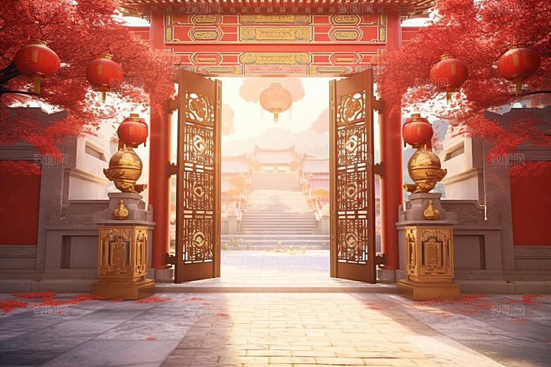中式传统门楼开业开业大吉背景图