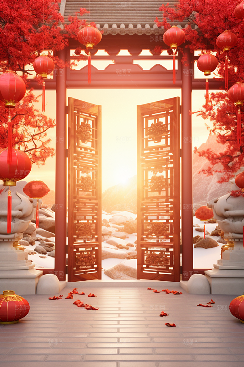 中式传统门楼喜庆国潮背景图