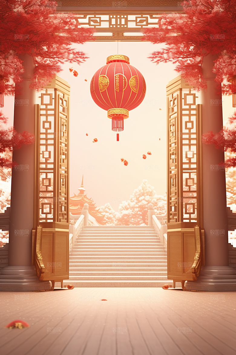 中式传统门楼火热开业大吉背景图