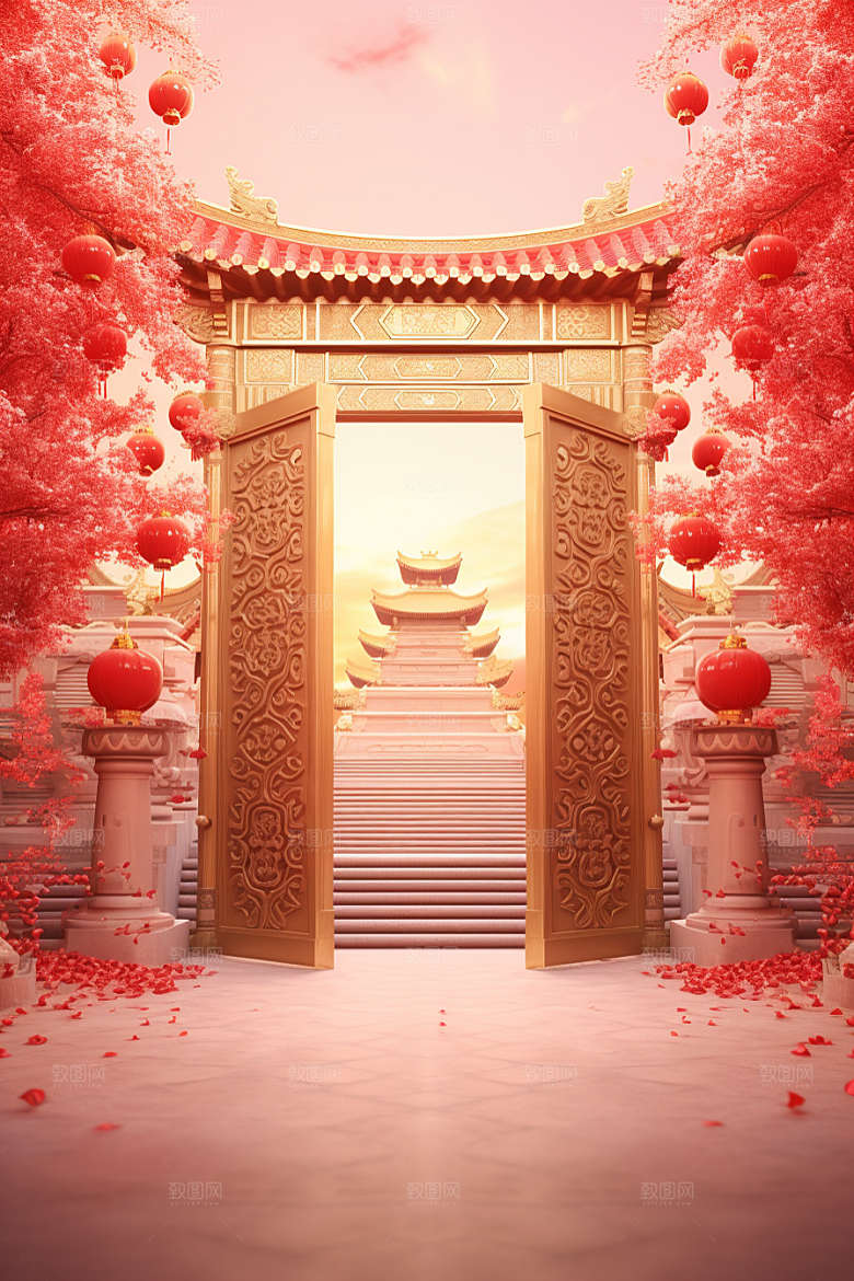 中式传统门楼开业中国风背景图