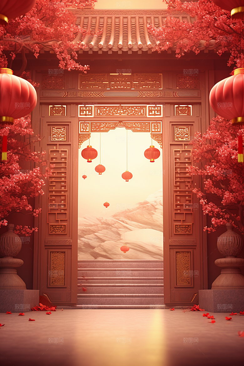 中式传统门楼开业大吉开业背景图