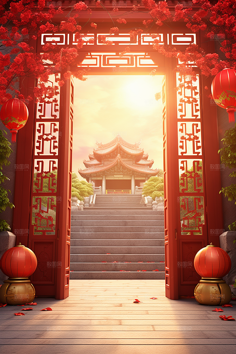 中式传统门楼促销热卖背景图