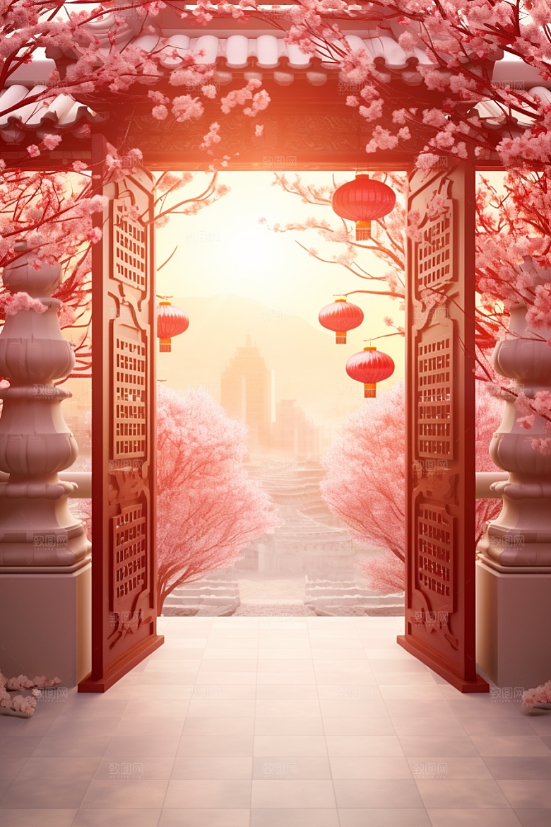 中式传统门楼中国风开业大吉背景图