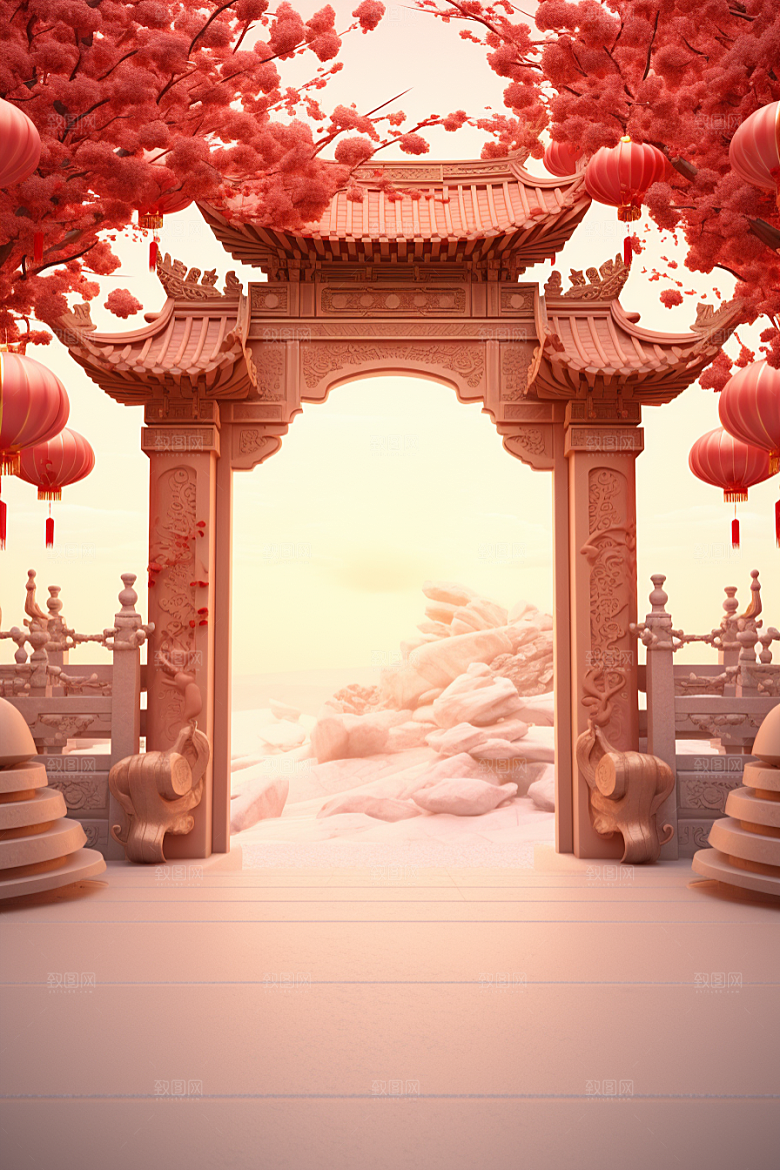 中式传统门楼促销热卖背景图