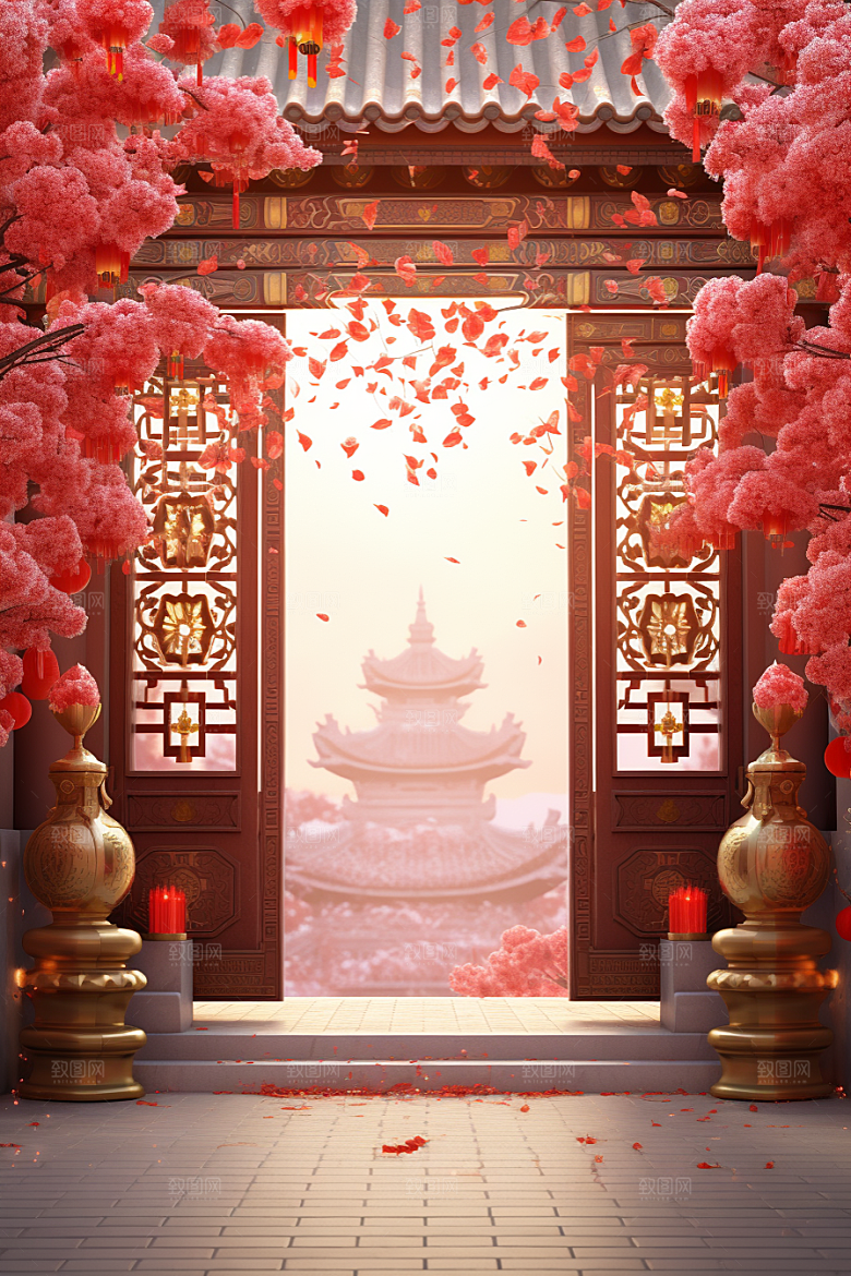 中式传统门楼开业大吉开业背景图