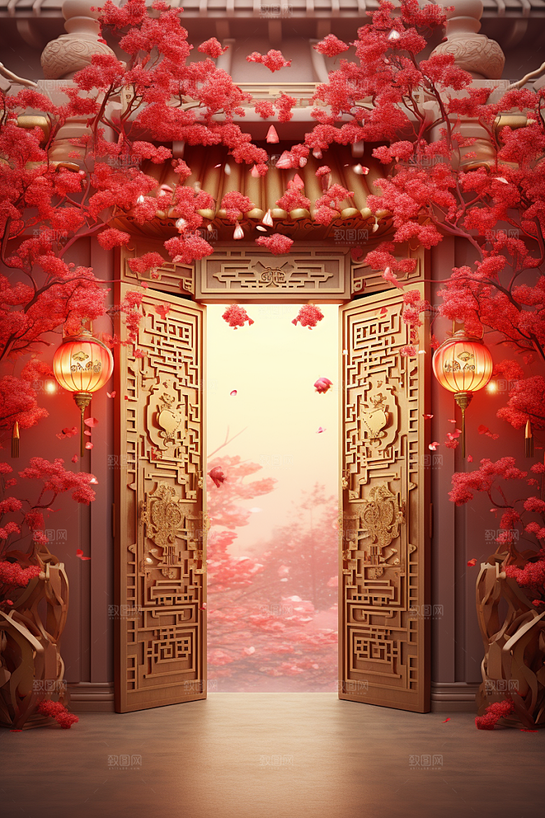 中式传统门楼火热直播背景图