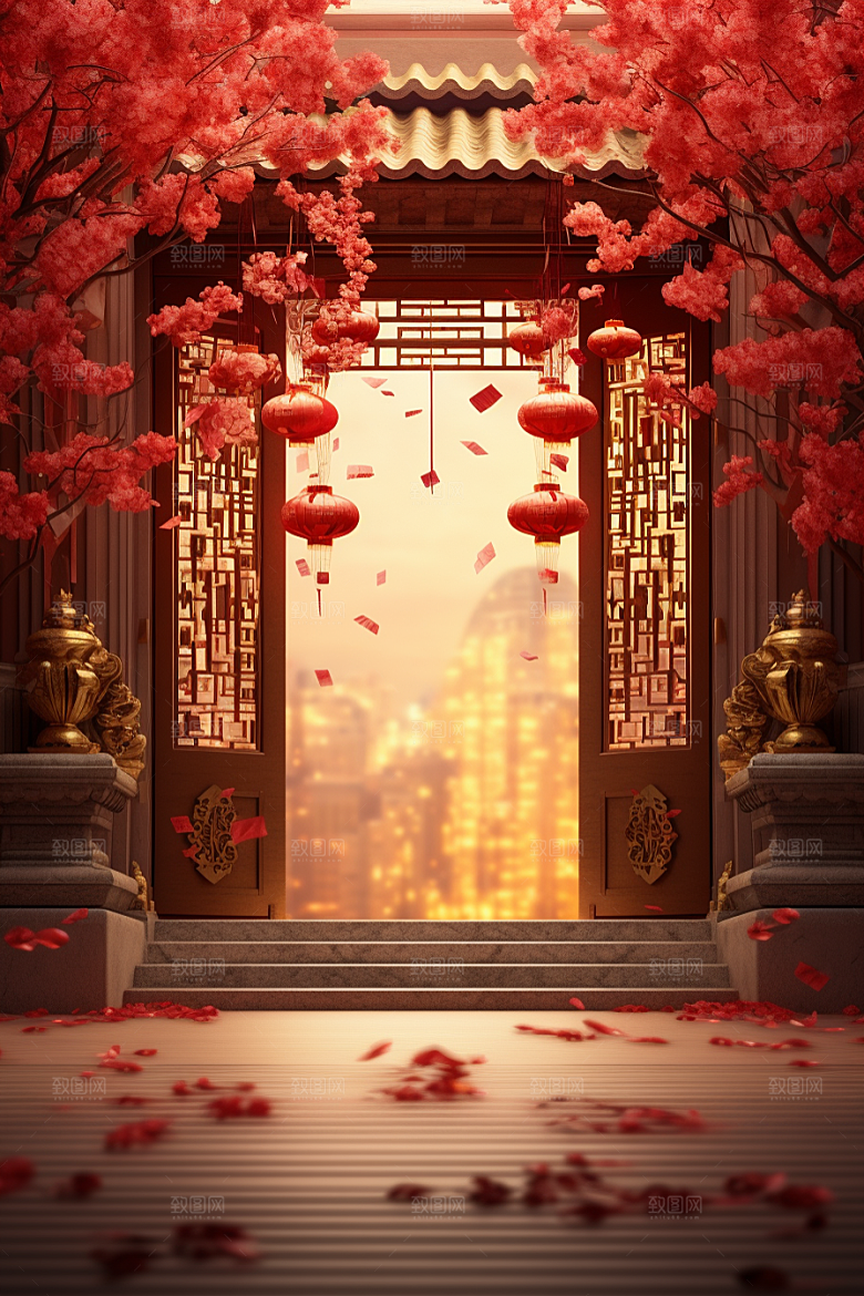 中式传统门楼中国风直播背景图