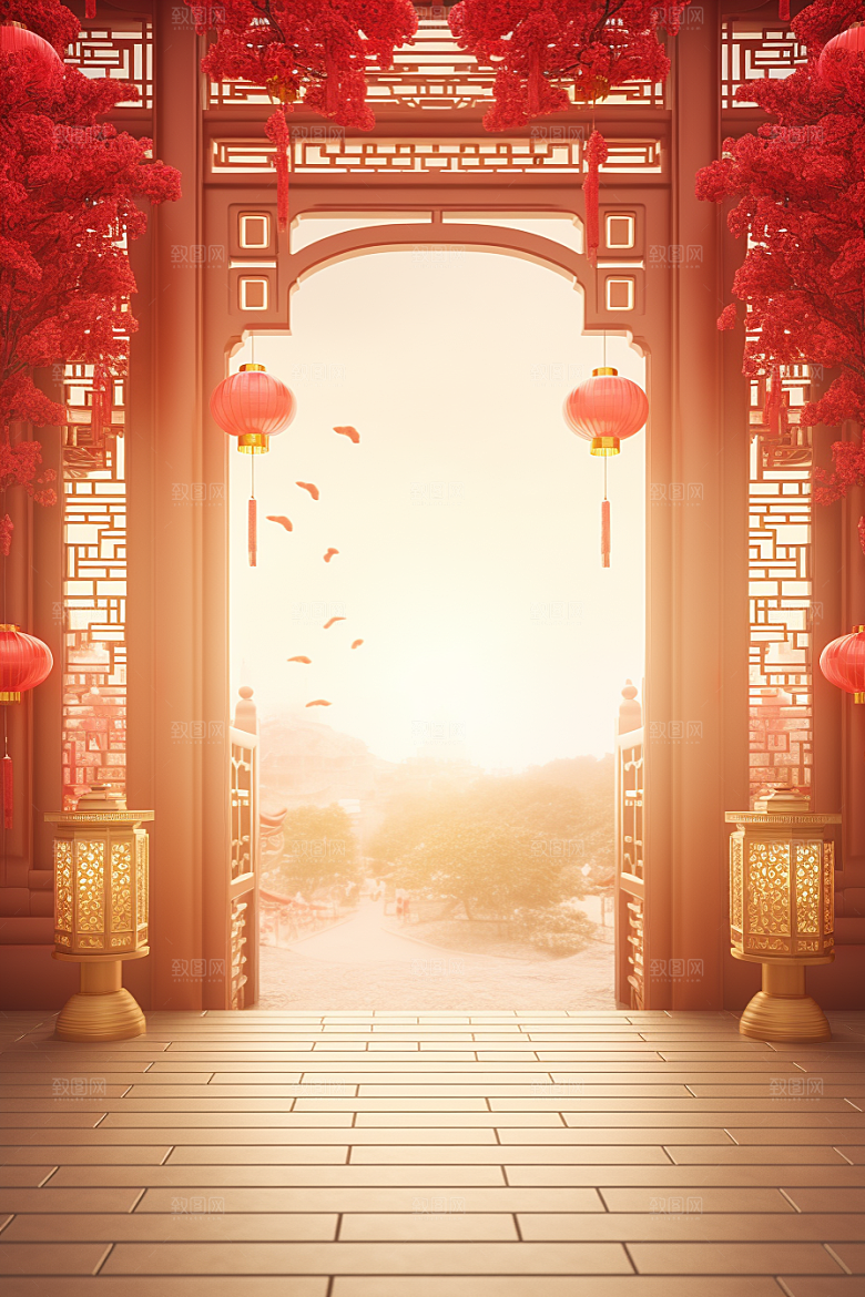 中式传统门楼开业大吉中国风背景图