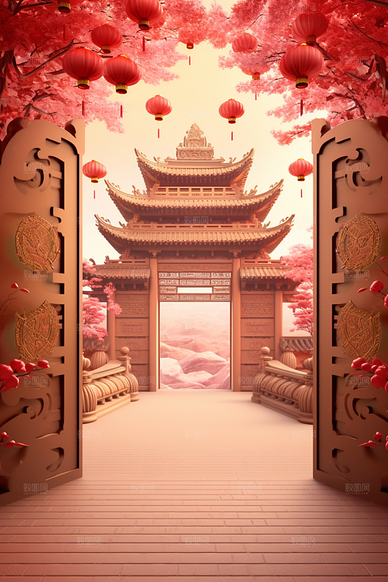 中式传统门楼促销热卖背景图