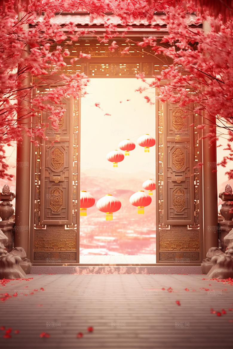 中式传统门楼开门红热卖背景图